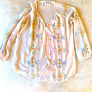 Ellison White Sheer Tribal 3/4 length sleeve